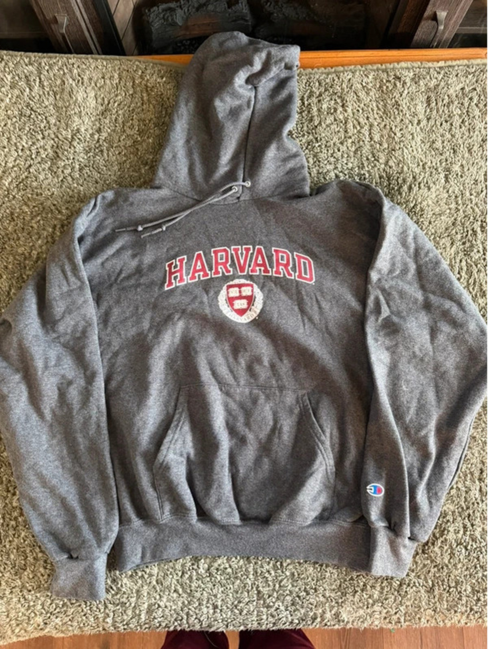 Champion Harvard Grey Pullover Hoodie Sweatshirt Medium